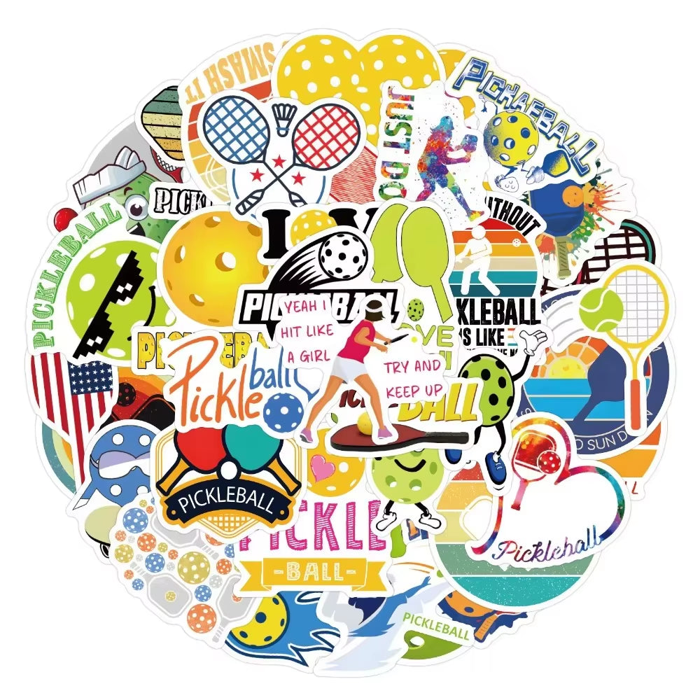 50Pcs Cartoon Pickleball Stickers PVC Waterproof Stickers
