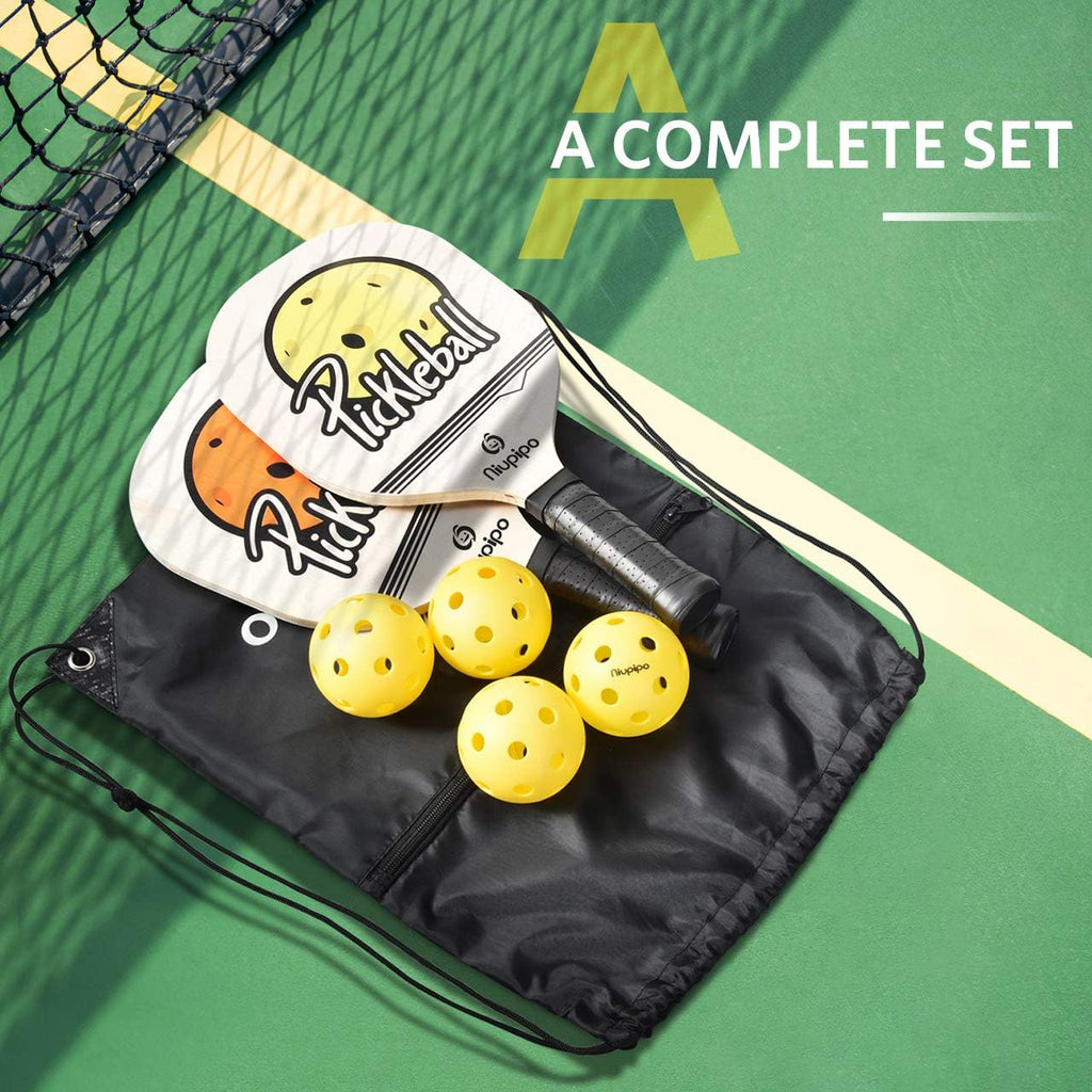 Wood Pickleball Paddles, Pickleball Set with Balls and 1 Carry Bag, 7-Ply Basswood Wood