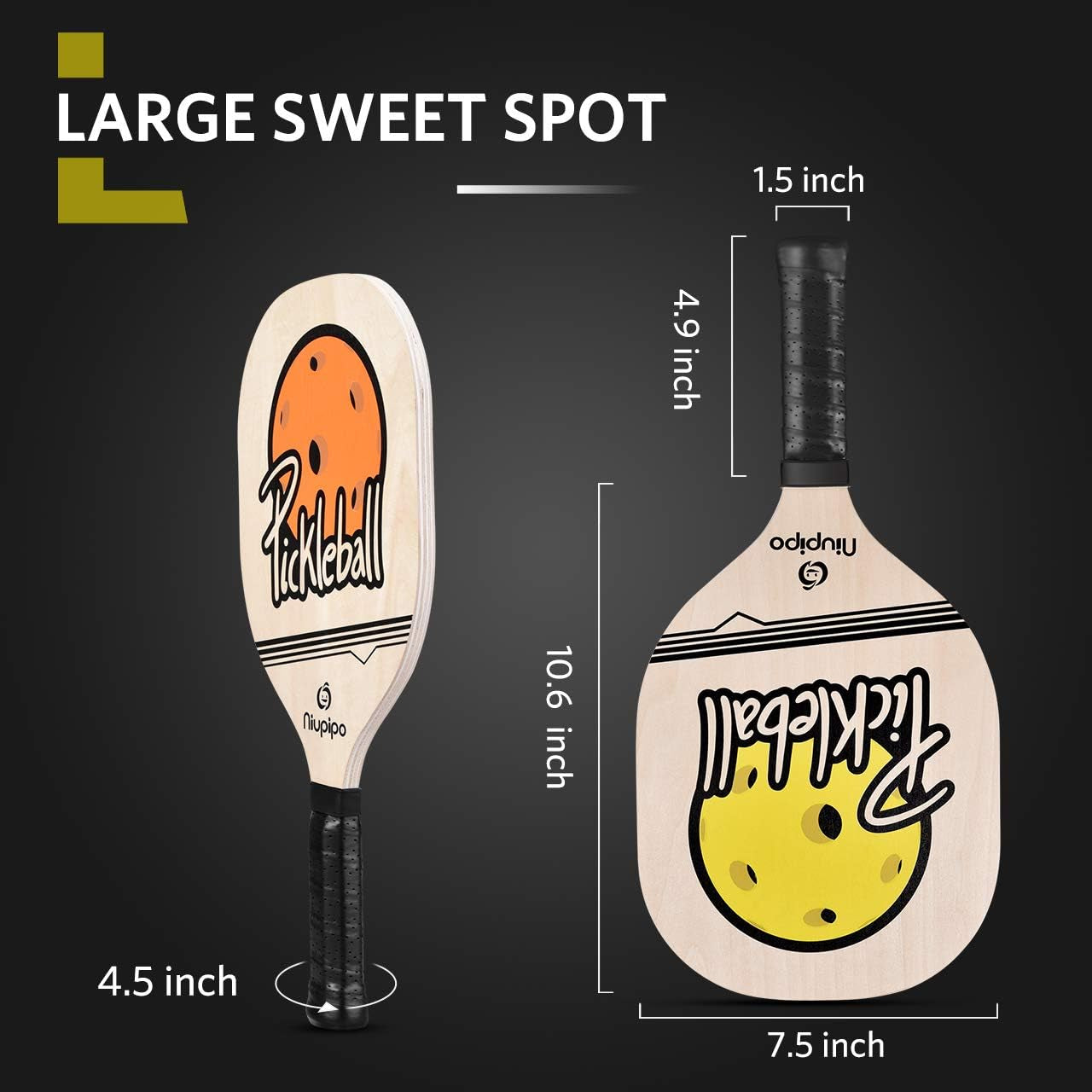 Wood Pickleball Paddles, Pickleball Set with Balls and 1 Carry Bag, 7-Ply Basswood Wood