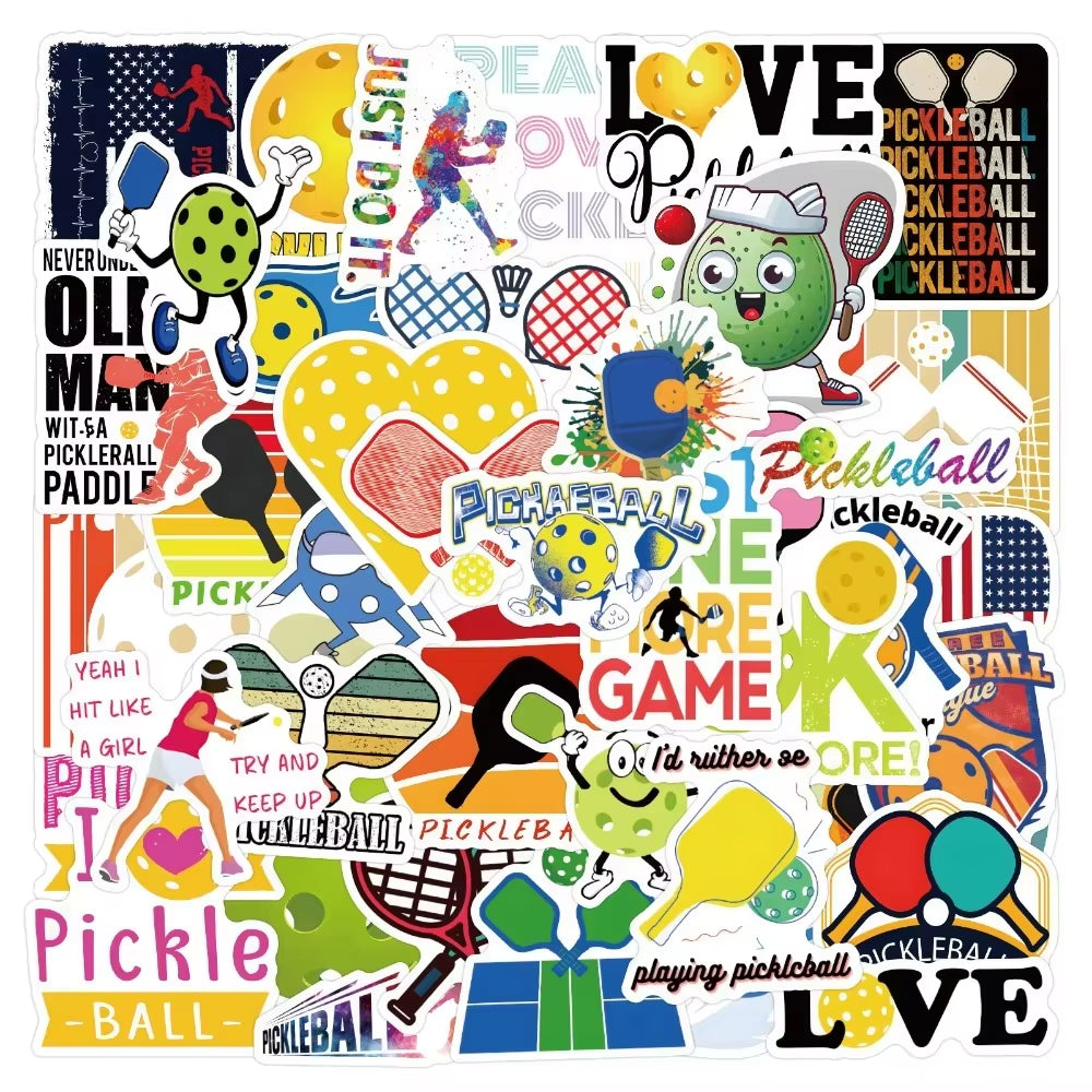 50Pcs Cartoon Pickleball Stickers PVC Waterproof Stickers