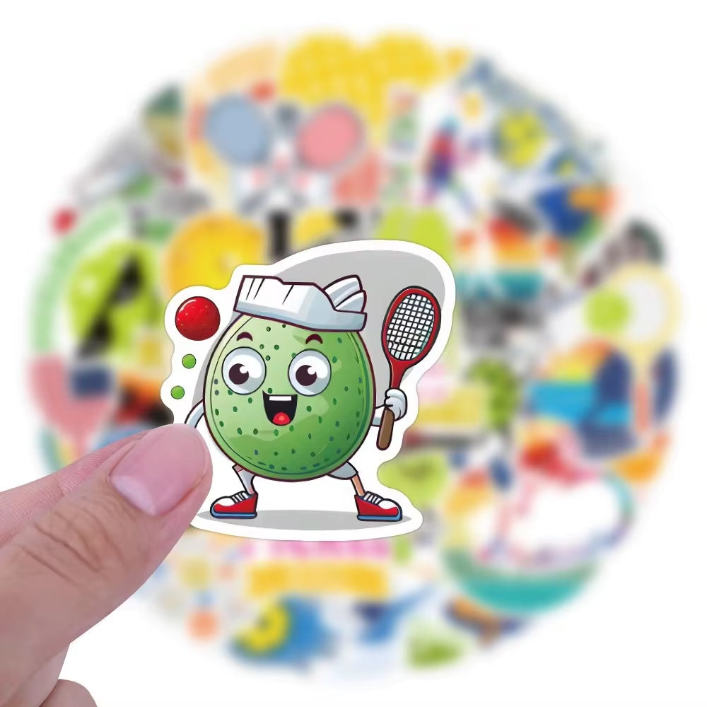 50Pcs Cartoon Pickleball Stickers PVC Waterproof Stickers