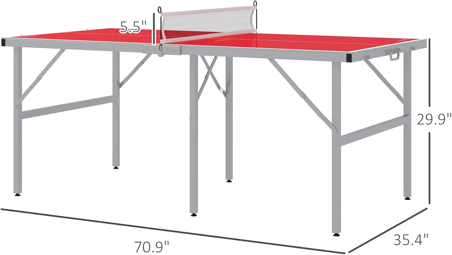Mini Ping Pong Table Set for Outdoor and Indoor, Foldable Table Tennis Table with Net, 2 Paddles, 3 Balls, Adjustable Feet, Easy Assembly, Red