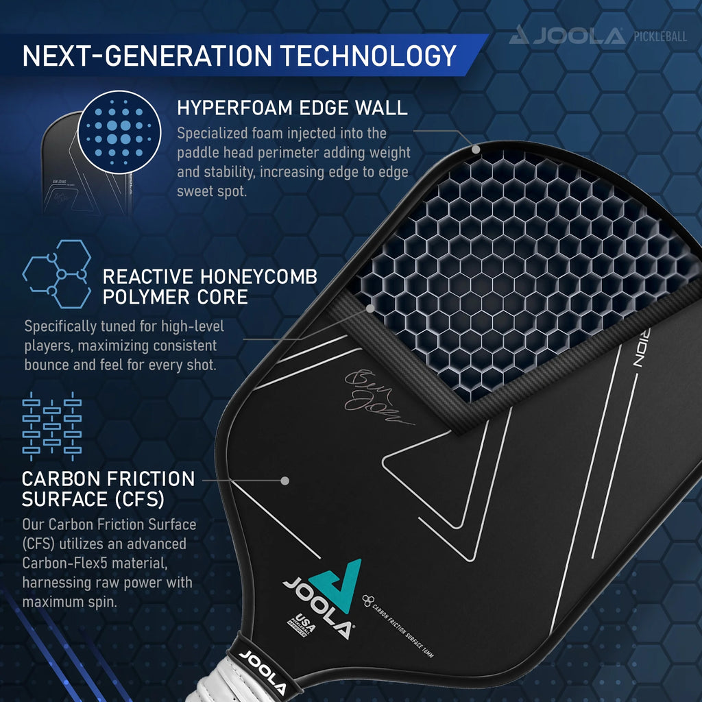 Ben Johns Hyperion CFS 16Mm Pickleball Paddle, Elongated Handle, Carbon Fiber, Black