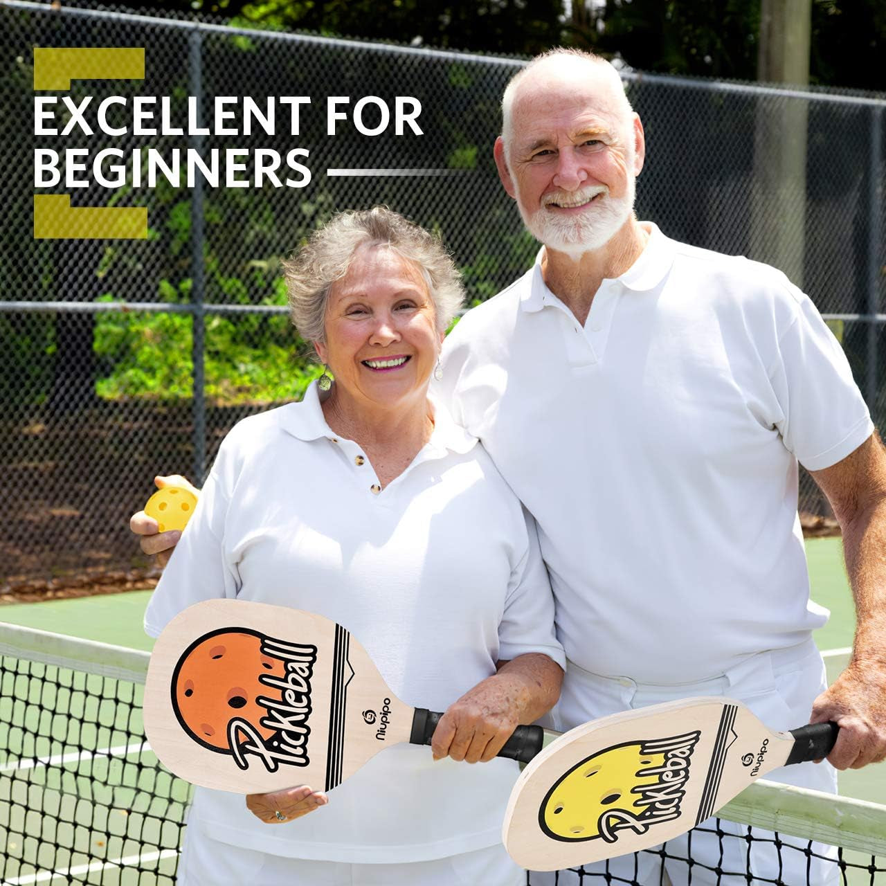 Wood Pickleball Paddles, Pickleball Set with Balls and 1 Carry Bag, 7-Ply Basswood Wood