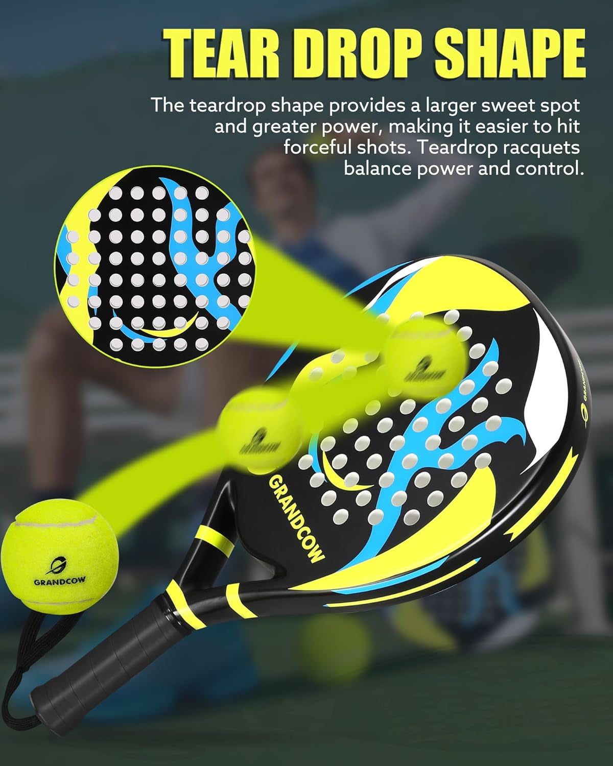 Padel / Palas De Padel Raqueta / Lightweight, Soft EVA Core, Fiberglass Surface, Beginner to Intermediate 38mm