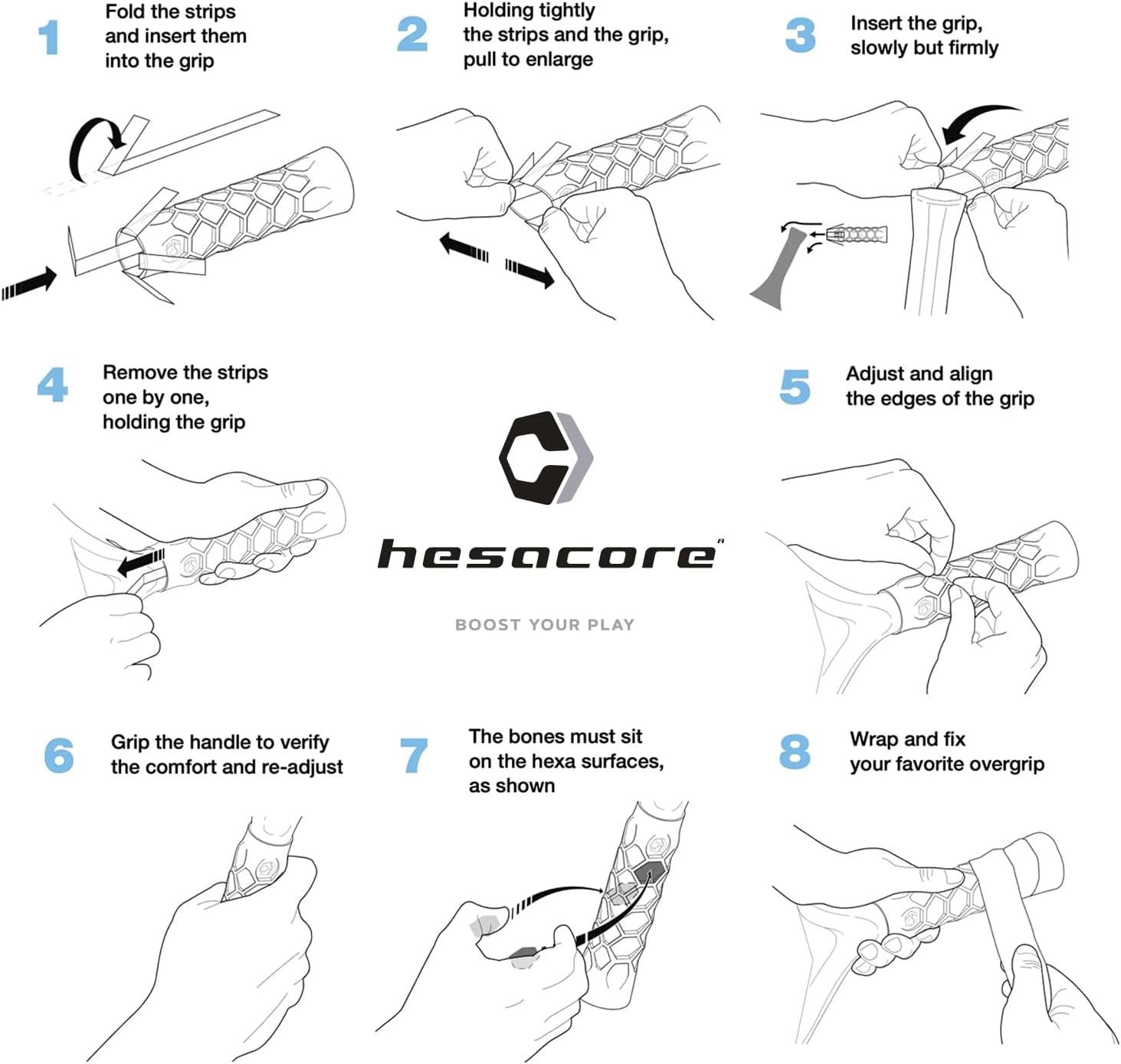 Padel Racquet Carbon Grip - 5.25In - Supports Tennis Elbow, Enhances Grip Strength