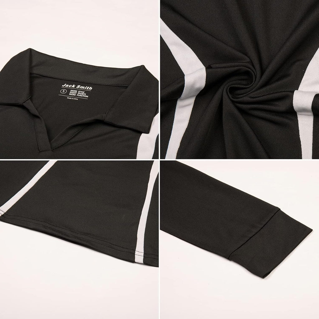 Plus Size Polo Shirts for Women Long Sleeve Moisture Wicking Dry Fit Sun Protection Sport Workout Shirt(Black,2XL)