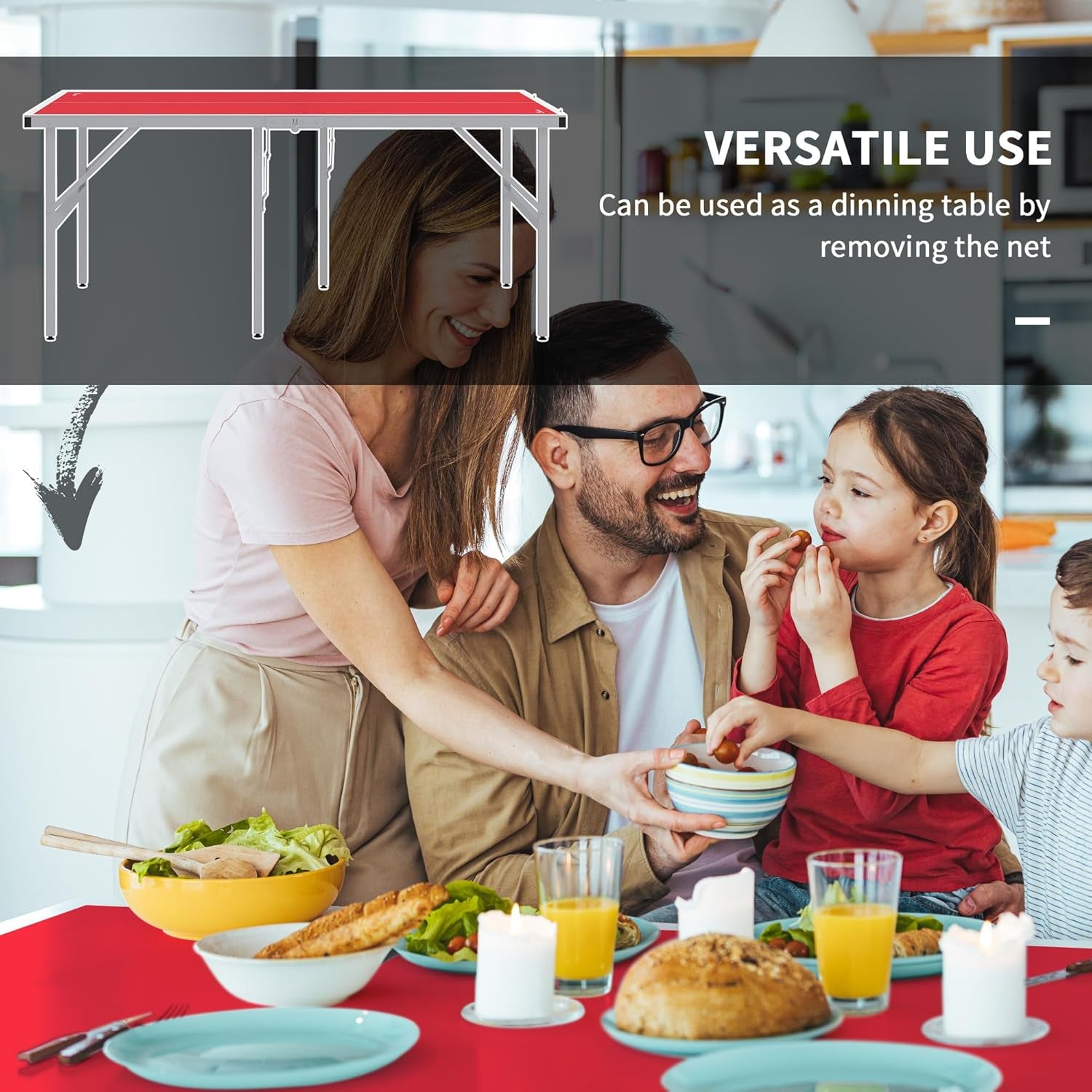 Mini Ping Pong Table Set for Outdoor and Indoor, Foldable Table Tennis Table with Net, 2 Paddles, 3 Balls, Adjustable Feet, Easy Assembly, Red